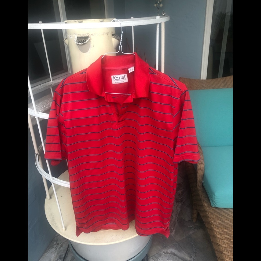 Martel Mens Red Striped Polo Shirt.  Size XL
